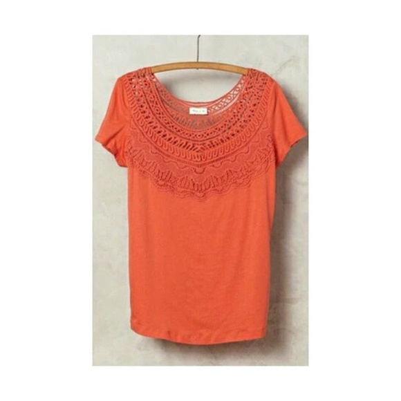 Anthropologie Meadow Rue Coral Crochet Medium Top - Picture 1 of 4